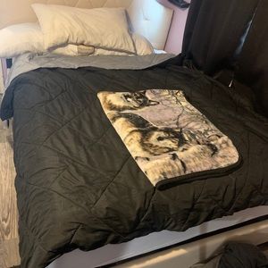 Queen bed Frame with mattress and box spring.